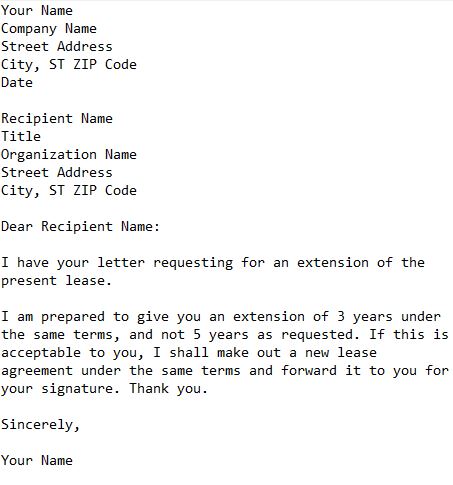 letter to tenant granting extension of lease