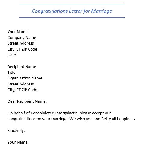 congratulations letter for marriage