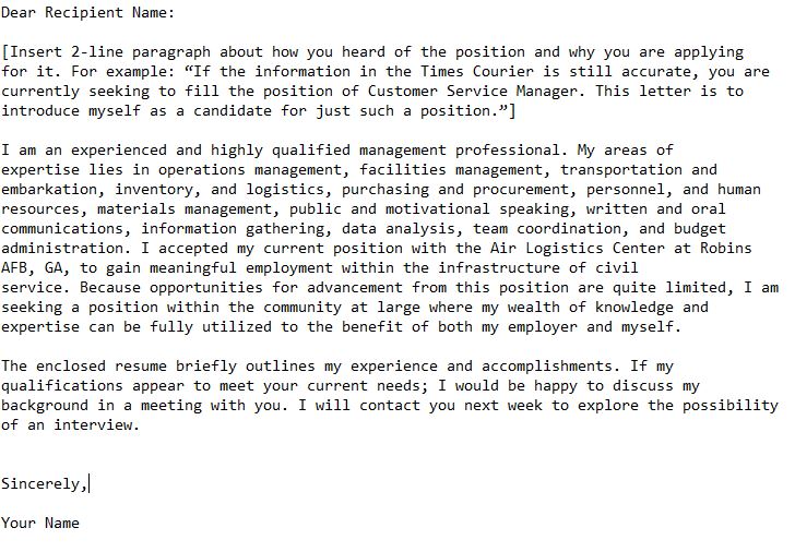 customer service cover letter