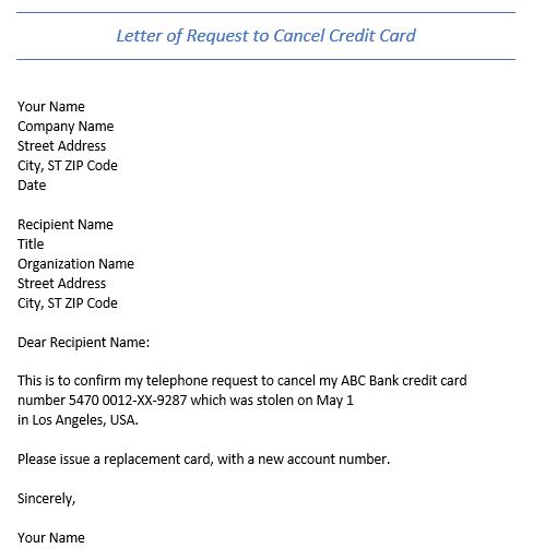 letter of request to cancel credit card