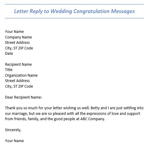 letter reply to wedding congratulation messages