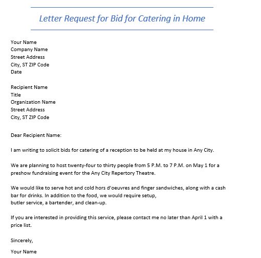 letter request for bid for catering in home