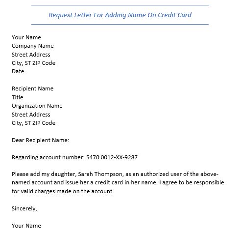 request letter for adding name on credit card