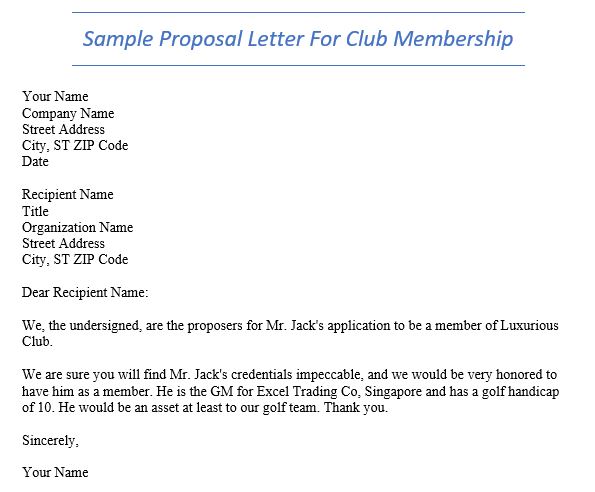 sample proposal letter for club membership