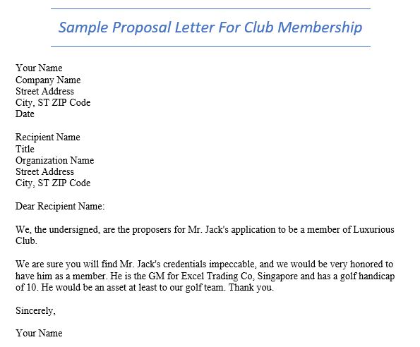 Sample Proposal Letter For Club Membership 101 Business Letter