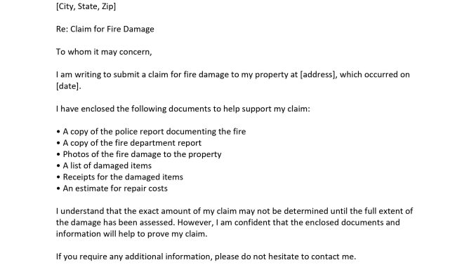 Fire Insurance Claim Letter Fire Insurance Claim Letter