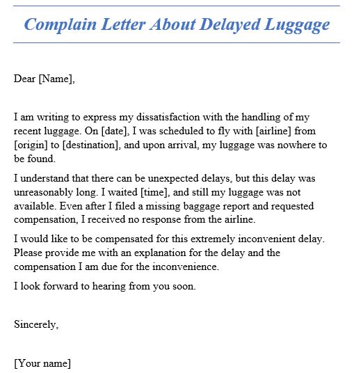 how to write a complain letter about delayed luggage