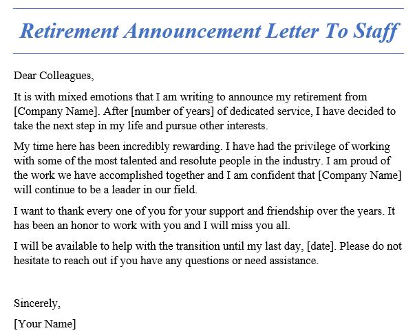 retirement announcement letter to staff