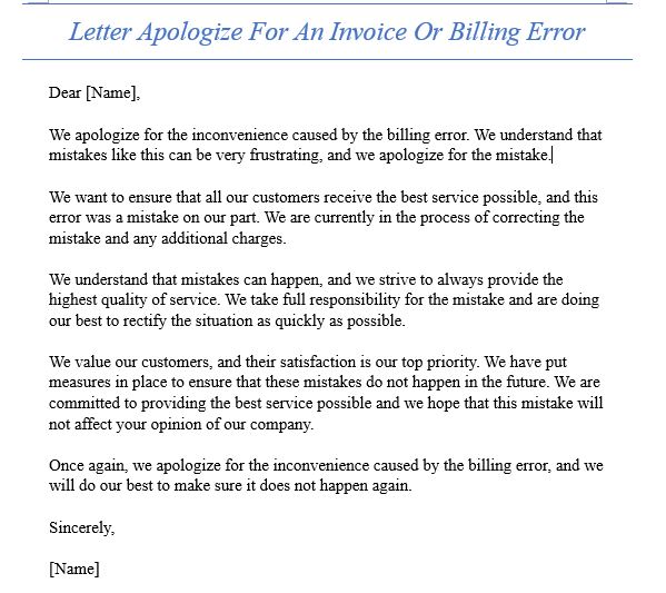 apologize for an invoice or billing error