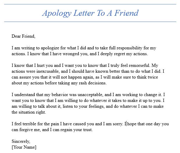 apology letter to a friend