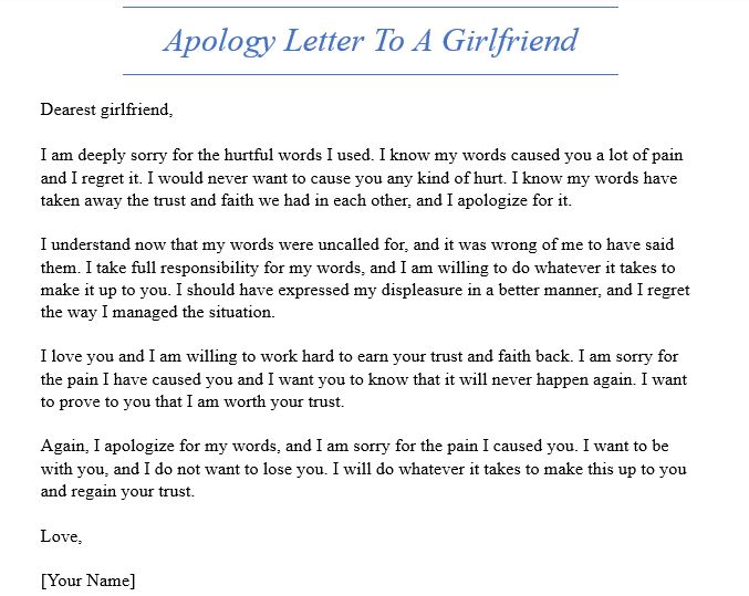 Apology Letter To A Girlfriend 101 Business Letter