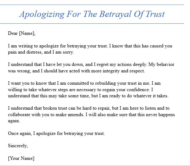 apologizing for the betrayal of trust